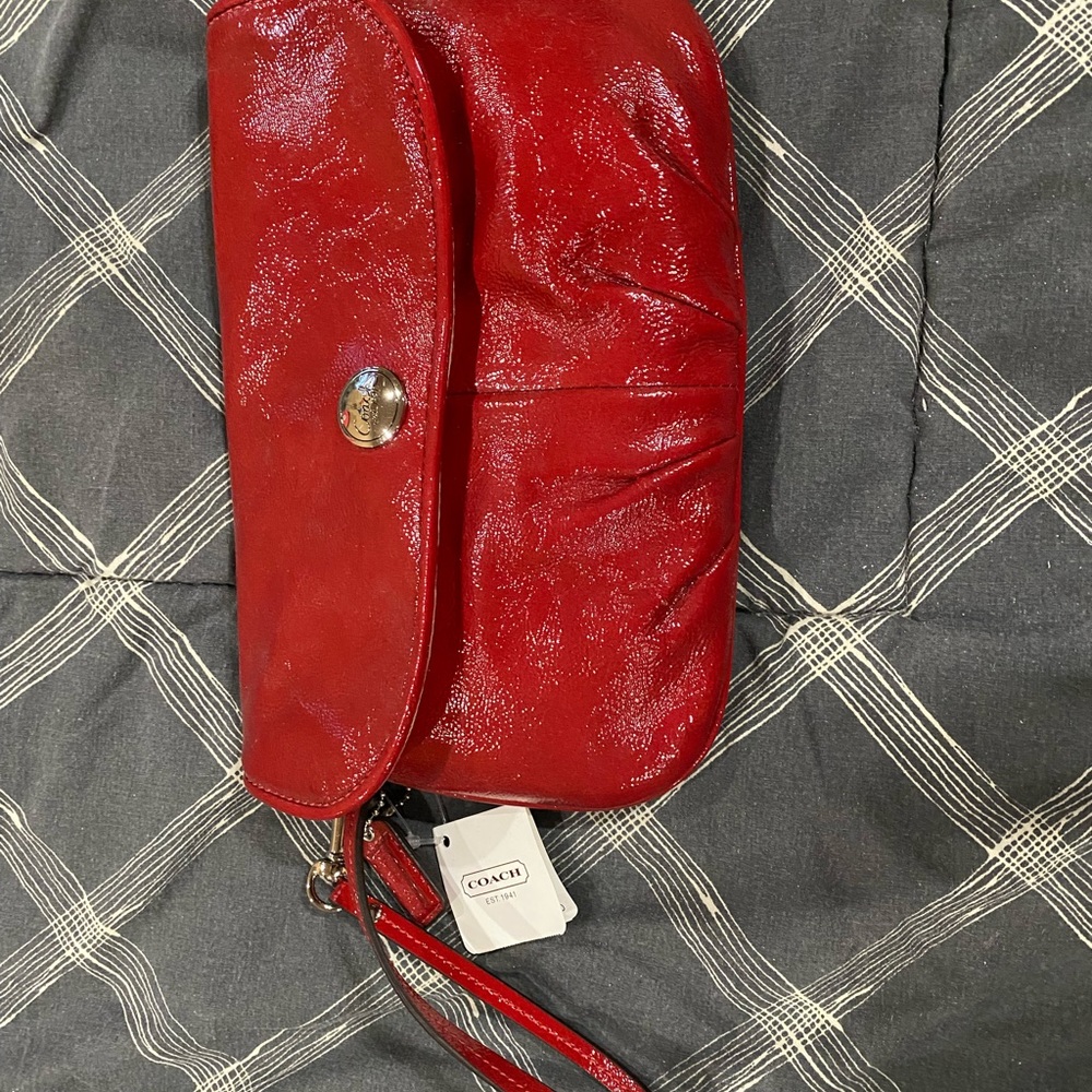 Coach Shiny Red Wristlet Clutch